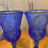 2 pc Set of 1979 Avon Blue George and Martha WA Wine Glasses
