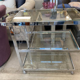 Stainless Steel Bar Cart w/3 Glass Shelves and 12 bottle holders