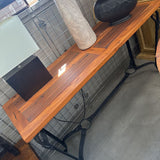 Wood Console Table with Wrought Iron Base
