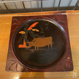 Wooden Plate w/Bull