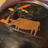 Wooden Plate w/Bull