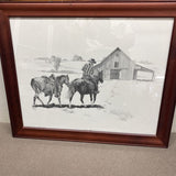 Cowboy, Horses and Barn