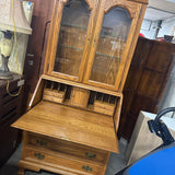 Oak Tall Secretary Desk & Cabinet