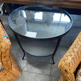 Oval Glass and Metal Side Table