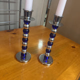 Silver & Cobalt Candlesticks - Set of 2