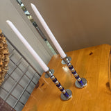 Silver & Cobalt Candlesticks - Set of 2