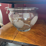 Glass Bowl w Etched Apples