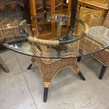 Round Glass Table w Wicker Base