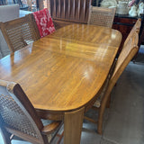 Retro Dining Table w 6 Cane-Back Dining Chairs w 18" Leaf