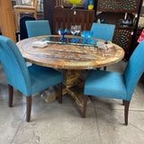 Round Reclaimed Wood Pedestal Dining Table