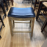 Reclaimed Wood Stool w Leather Seat