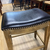 Reclaimed Wood Stool w Leather Seat