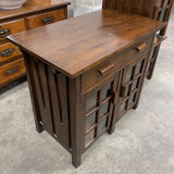 Wood Console Table with 2 drawers, 3 Shelves & Glass Doors