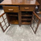 Wood Console Table with 2 drawers, 3 Shelves & Glass Doors