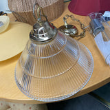 Clear Ribbed Glass & Brass Hanging Ceiling Light