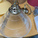 Clear Ribbed Glass & Brass Hanging Ceiling Light