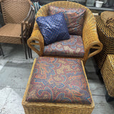 Wicker Chair w Cushions & Ottoman