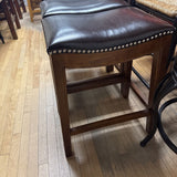 Reclaimed Wood Stool w Leather Seat & Studs