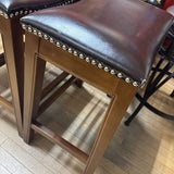 Reclaimed Wood Stool w Leather Seat & Studs