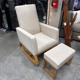 Rocking Chair w Ottoman - Wood Base w Linen-type fabric