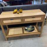 Wood and Rattan Console Table