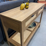 Wood and Rattan Console Table