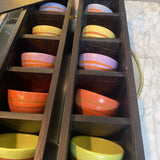 Set of 5 Ceramic Bowls in Wood Shelf/Box