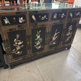 Asian Lacquer Cabinet w Inlay + Glass Top