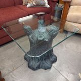Glass Top Side Table w Faux Stump Base