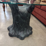 Glass Top Side Table w Faux Stump Base