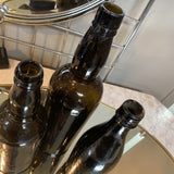 Set of 3 Antique Green Glass Bottles