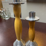 Set of Two Wood & Metal Candle Sticks