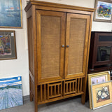 2 Door Storage Cabinet w Shelves - Woven Rattan Door Panels