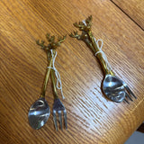 Set of Brass Deer Head Fork and Spoon