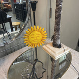 Metal Candle Stick Holder w Yellow Sun Face