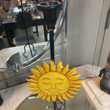 Metal Candle Stick Holder w Yellow Sun Face