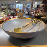 Glass Salad Bowl w Gold Tongs by Crate & Barrel