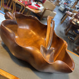 Monkey-POD Wood Leaf Bowl w Salad Tongs