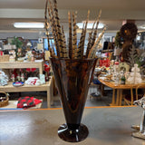 Hand Blown Tortoise Shell Vase w Feathers