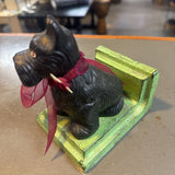 Cast Iron Scottie Dog on Green Pedestal