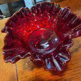 Maple Leaf Ruby Red Footed Bowl