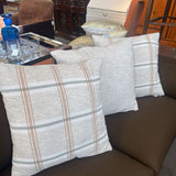 Tan/Cream Plaid Linen Throw Pillow