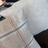 Tan/Cream Plaid Linen Throw Pillow