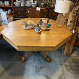 Octagonal Oak Pedestal Dining Table w/4 12.5" Leaves