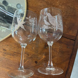 Etched Bird Stem Wine Glass