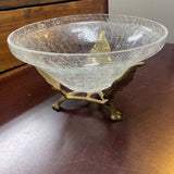 Vintage Crackle Glass Bowl w/Brass Stand