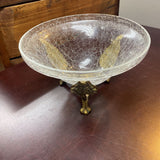 Vintage Crackle Glass Bowl w/Brass Stand