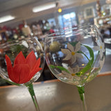 Floral Painted Balloon Wine Glass