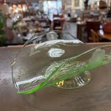 Vintage Green Depression Uranium Glass Footed Bowl