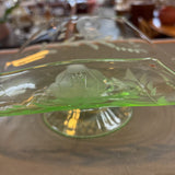 Vintage Green Depression Uranium Glass Footed Bowl